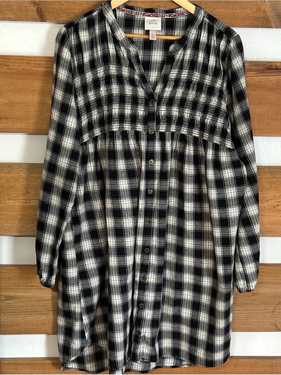Knox Rose Dresses & Skirts - Knox Rose Plaid V-Neck Long Sleeve Button Down Flare Sleeve Comfy Dress Size XL
